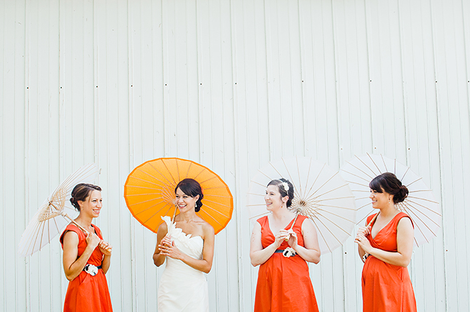 dayton ohio wedding photography bridesmaids with orange parasols