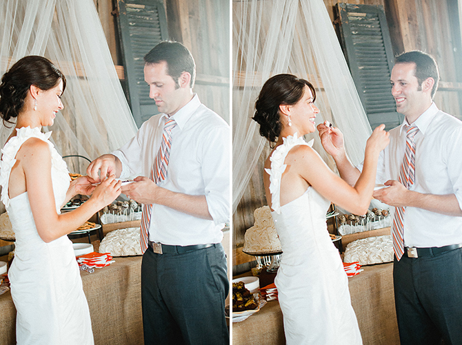 dayton, ohio farm wedding couple eating cake