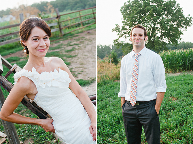 portraits of wedding couple on a farm