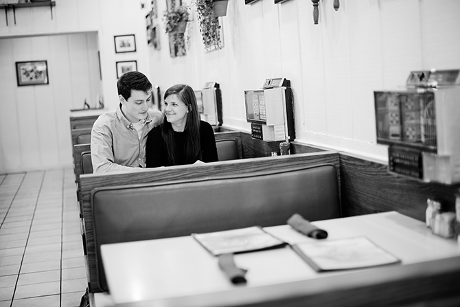 engagement couple at bluebird cafe in cincinnati
