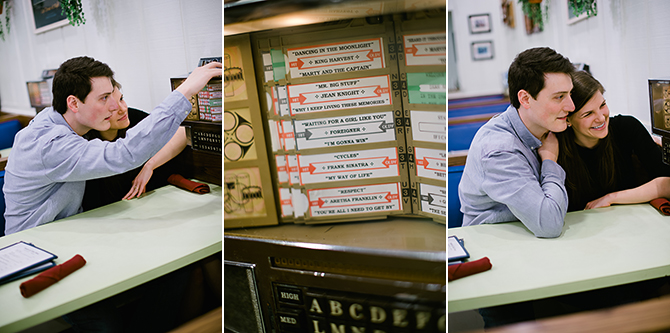 engagement photo with vintage jukebox