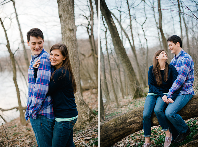 casual outdoor engagement portraits at winton woods in cincnnati